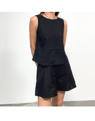 Linen Sleeveless Shorts with Back Slit Set