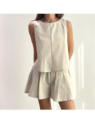 Linen Sleeveless Shorts with Back Slit Set