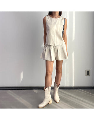 Linen Sleeveless Shorts with Back Slit Set