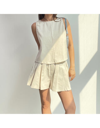 Linen Sleeveless Shorts with Back Slit Set
