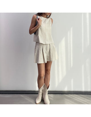 Linen Sleeveless Shorts with Back Slit Set