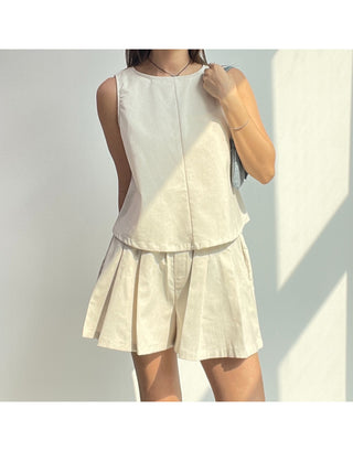 Linen Sleeveless Shorts with Back Slit Set