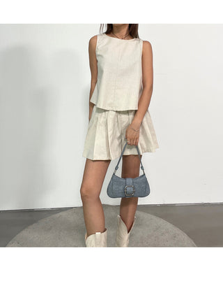 Linen Sleeveless Shorts with Back Slit Set