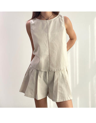 Linen Sleeveless Shorts with Back Slit Set