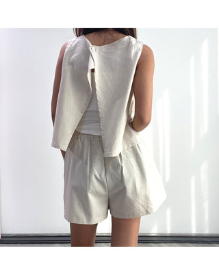 Linen Sleeveless Shorts with Back Slit Set