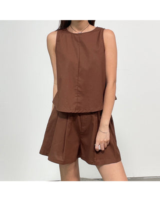 Linen Sleeveless Shorts with Back Slit Set