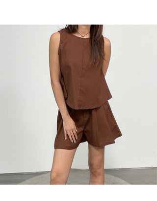 Linen Sleeveless Shorts with Back Slit Set
