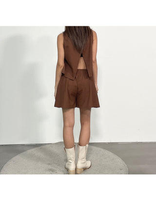 Linen Sleeveless Shorts with Back Slit Set