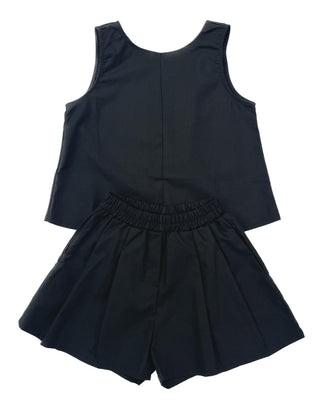 Linen Sleeveless Shorts with Back Slit Set
