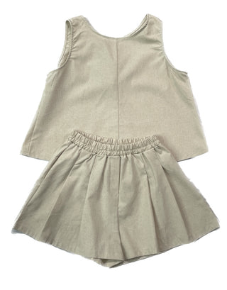 Linen Sleeveless Shorts with Back Slit Set