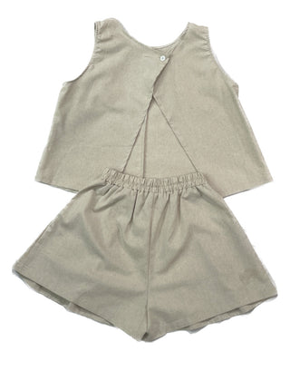 Linen Sleeveless Shorts with Back Slit Set