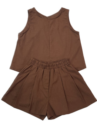 Linen Sleeveless Shorts with Back Slit Set