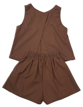 Linen Sleeveless Shorts with Back Slit Set
