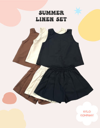Linen Sleeveless Shorts with Back Slit Set