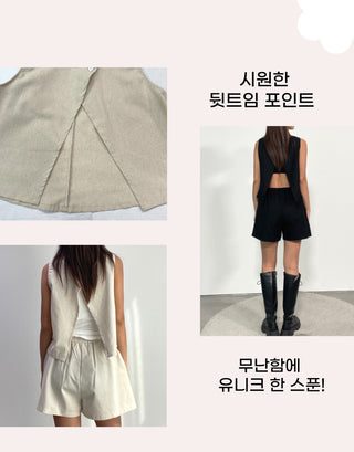 Linen Sleeveless Shorts with Back Slit Set