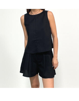 Linen Sleeveless Shorts with Back Slit Set