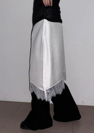 Lenny Lace Silk Satin Layered Elastic Midi Spring All-Season Skirt