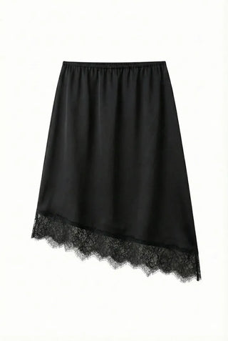 Lenny Lace Silk Satin Layered Elastic Midi Spring All-Season Skirt