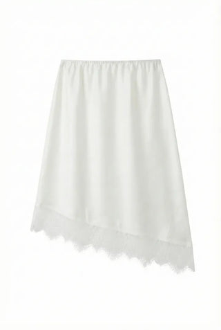 Lenny Lace Silk Satin Layered Elastic Midi Spring All-Season Skirt