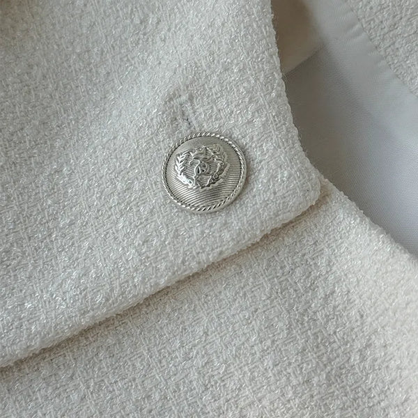 Season Off Sale  Lily Tweed Collarless Silver Hardware Oversized Long Spring Wedding Guest Jacket