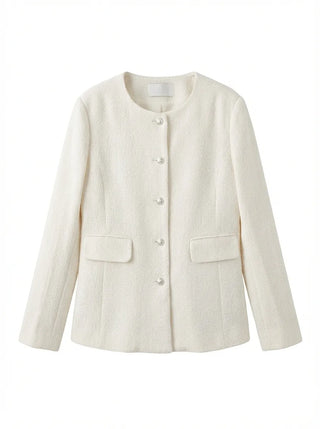 Season Off Sale  Lily Tweed Collarless Silver Hardware Oversized Long Spring Wedding Guest Jacket