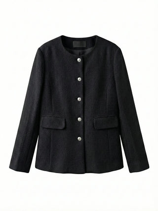 Season Off Sale  Lily Tweed Collarless Silver Hardware Oversized Long Spring Wedding Guest Jacket