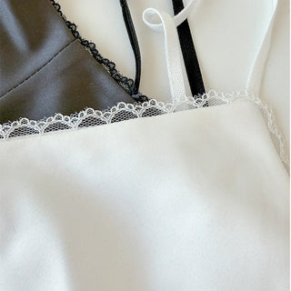 Rodi Silk Sleeveless Layered Lace V-Neck Korean Frill Satin Spring Mini Bustier  Dress