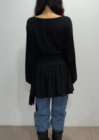 Denny Balloon Mini Belt Round Neck Spring Flare A-Line Tie Mini Dress