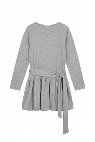 Denny Balloon Mini Belt Round Neck Spring Flare A-Line Tie Mini Dress