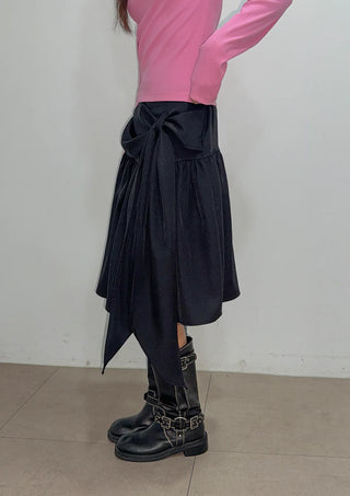 Joy Midi A-line Back Elastic Layered Flare Side Zipper Balloon Shirring Spring Transitional Season Back to School  Skirt