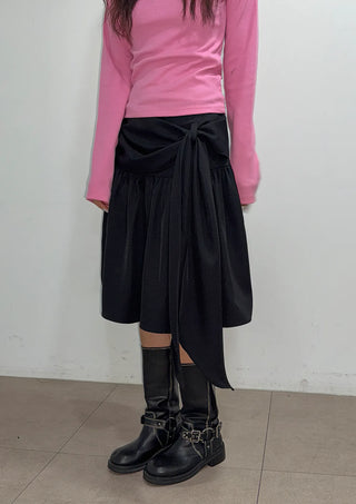 Joy Midi A-line Back Elastic Layered Flare Side Zipper Balloon Shirring Spring Transitional Season Back to School  Skirt