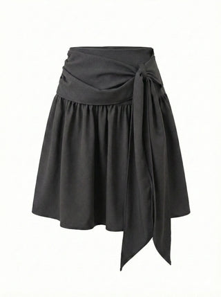 Joy Midi A-line Back Elastic Layered Flare Side Zipper Balloon Shirring Spring Transitional Season Back to School  Skirt