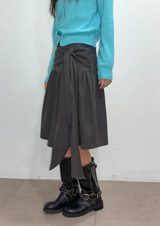 Joy Midi A-line Back Elastic Layered Flare Side Zipper Balloon Shirring Spring Transitional Season Back to School  Skirt