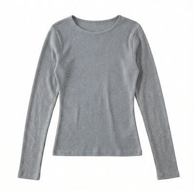 Minu Ribbed Sturdy Layered Round Neck Semi-Crop Arm Cover Basic Plain Innerwear Daily  Back to School Spring Transitional Season Long Sleeve Slim T-shirt