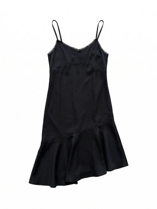Pure Silk Lace V-Neck Satin Flare A-Line Mini Bustier Sleeveless Frill  Layered Dress