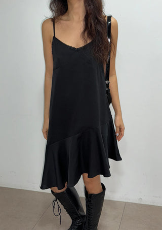 Pure Silk Lace V-Neck Satin Flare A-Line Mini Bustier Sleeveless Frill  Layered Dress