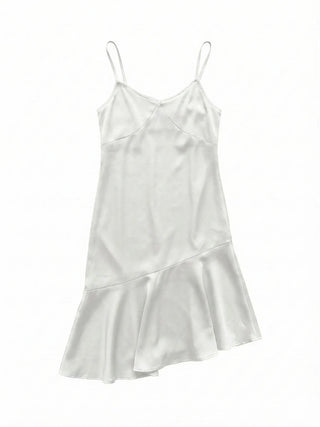 Pure Silk Lace V-Neck Satin Flare A-Line Mini Bustier Sleeveless Frill  Layered Dress