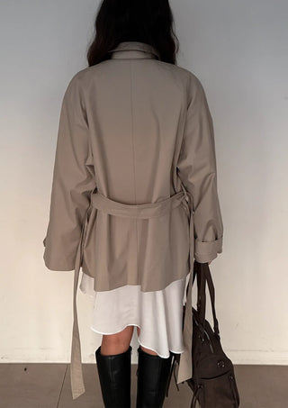 Season Off Sale  Romy High-Neck Field Jacket with Strap Waist Belt Half Spring Midi Trench Coat