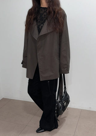 Season Off Sale  Romy High-Neck Field Jacket with Strap Waist Belt Half Spring Midi Trench Coat