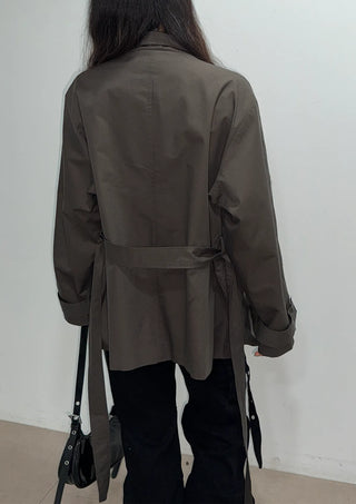 Season Off Sale  Romy High-Neck Field Jacket with Strap Waist Belt Half Spring Midi Trench Coat