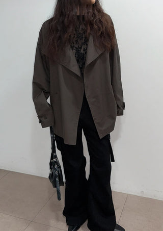 Season Off Sale  Romy High-Neck Field Jacket with Strap Waist Belt Half Spring Midi Trench Coat