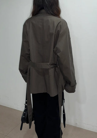 Season Off Sale  Romy High-Neck Field Jacket with Strap Waist Belt Half Spring Midi Trench Coat