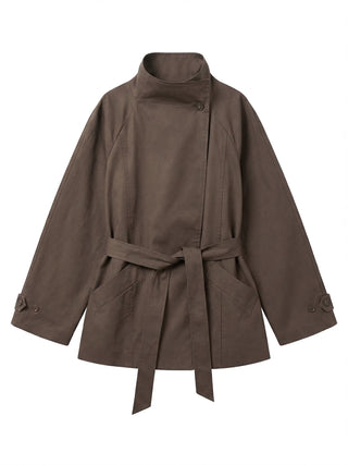 Season Off Sale  Romy High-Neck Field Jacket with Strap Waist Belt Half Spring Midi Trench Coat