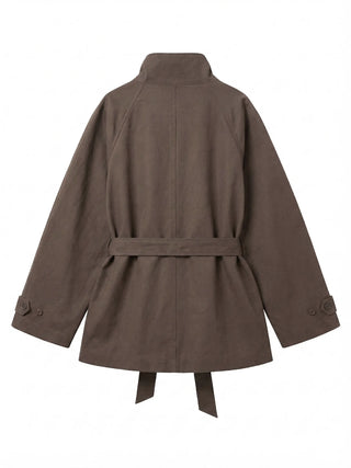 Season Off Sale  Romy High-Neck Field Jacket with Strap Waist Belt Half Spring Midi Trench Coat