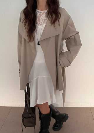 Season Off Sale  Romy High-Neck Field Jacket with Strap Waist Belt Half Spring Midi Trench Coat