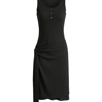 Nana Henley Neck Sleeveless Domestic Detachable Two-Way Sleeveless Midi Dress