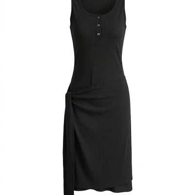 Nana Henley Neck Sleeveless Domestic Detachable Two-Way Sleeveless Midi Dress