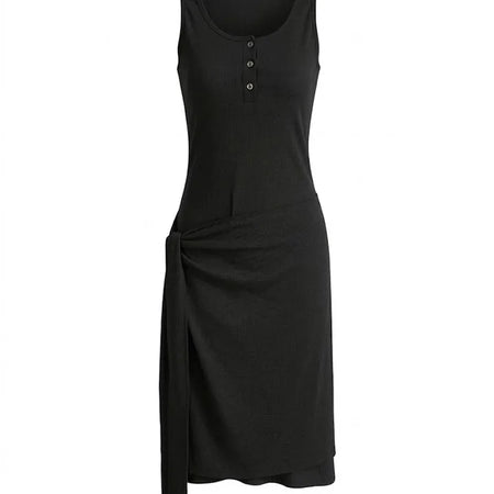 Nana Henley Neck Sleeveless Domestic Detachable Two-Way Sleeveless Midi Dress