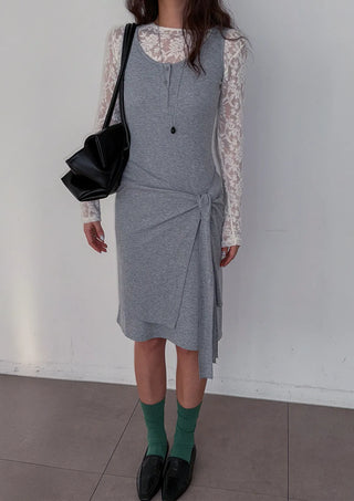 Nana Henley Neck Sleeveless Domestic Detachable Two-Way Sleeveless Midi Dress