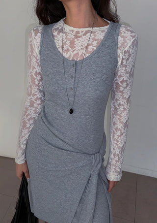 Nana Henley Neck Sleeveless Domestic Detachable Two-Way Sleeveless Midi Dress
